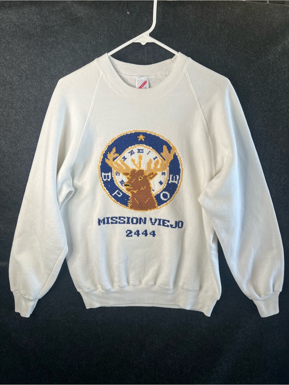 VTG Jerzees 80s Elks Lodge Embroider Crewneck Sweater Retro White Women’s Size L